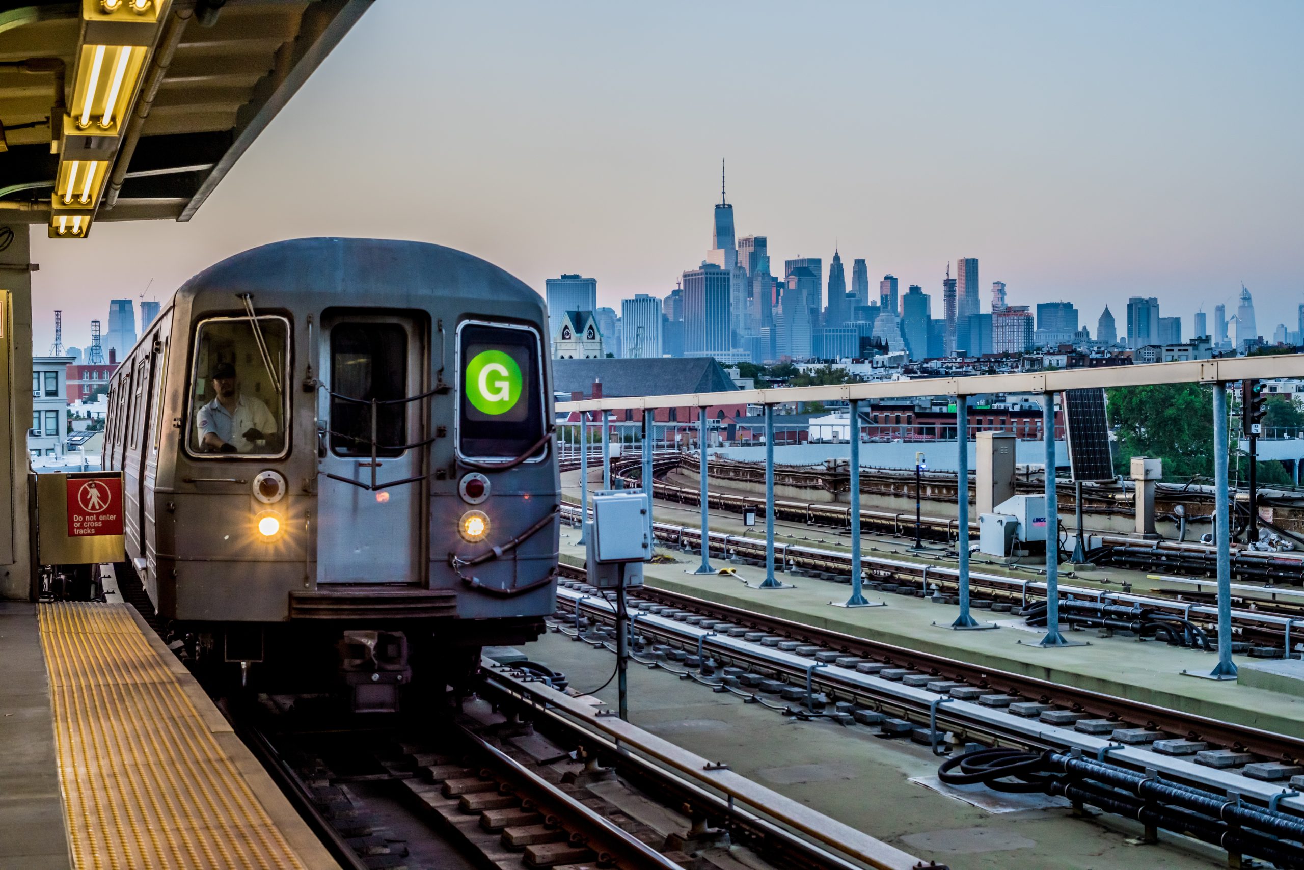 Subway system in New York with the city in the background