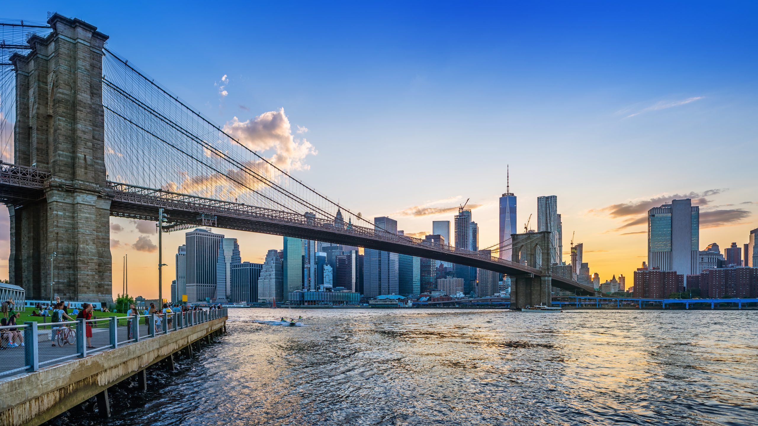 Brooklyn Bridge in New York City at sunset