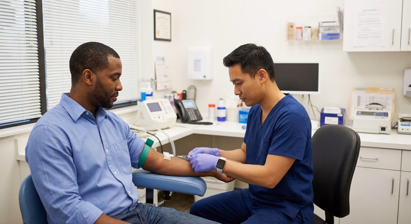 medical assistant taking a patient's blood